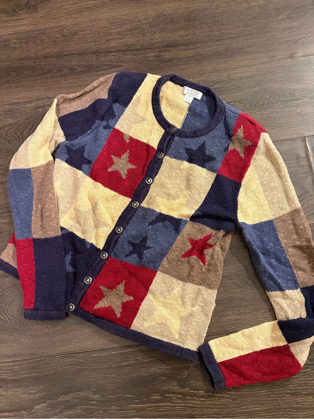 Christopher & Banks Patchwork Star Cardigan - Red, Navy, Cream, Brown Small